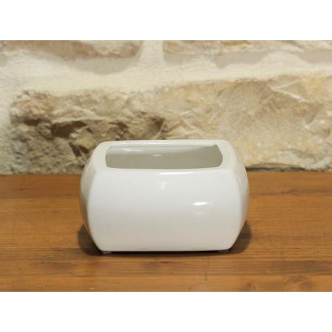Vaso quadrato per Piante e Bonsai in ceramica bianco cm. 15,5 (1/3)