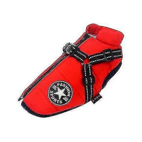 Große Hundejacke mit Geschirr, warme Winterkleidung für Hunde, wasserdicht-S-Red