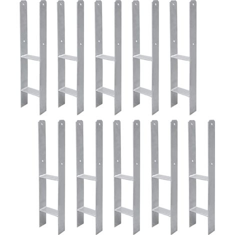 Lot de 10 piquets en H - Ancrage au sol pour poteaux - Chaussures de poteau en H pour clôture et serre - Poteaux carrés en bois (81 x 600 mm) (1/5)