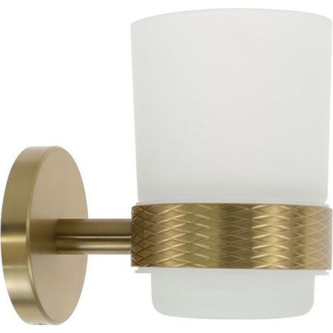 Cleafe - Porta Spazzolini Da Denti In Acciaio Oro Con Bicchiere Vetro Satinato Bagno 87928 -