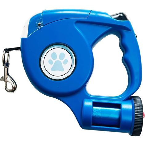 Laisse rétractable améliorée pour chien avec lampe de poche et distributeur sacs à déchets promenade automatique 3 en 1 chien. (1/5)
