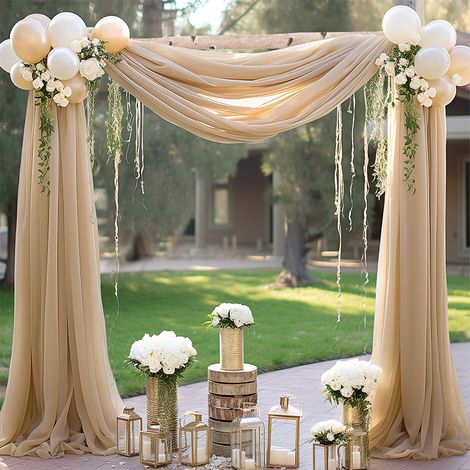1 pièce 20ft Rideau d’arche de mariage couleur champagne foncé, 2 rubans gratuits, rideau d’arche de mariage décoratif, décoration de fête de mariage (1/4)