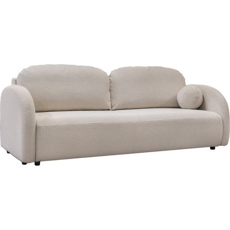 SYNA Canapé 3 places convertible en tissu bouclette beige (1/5)