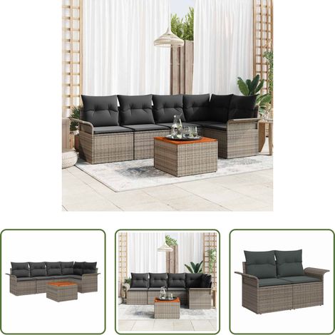 Gartentisch - Gartensofa-set mit Speicher 6 pcs Grau Poly-Rattan (1/5)