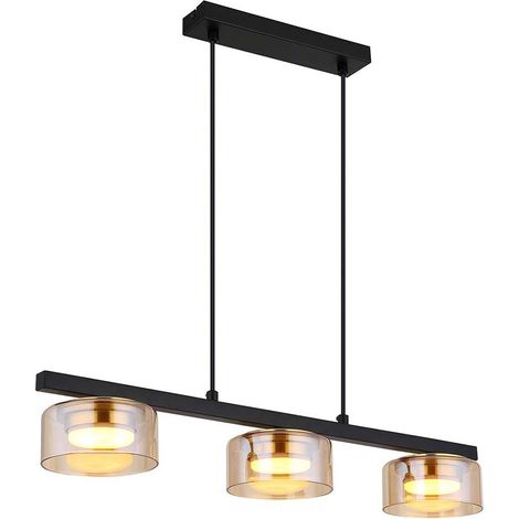 Hängeleuchte Pendelleuchte Wohnzimmerlampe schwarz Alu gold Glas LED L 65 cm (1/5)