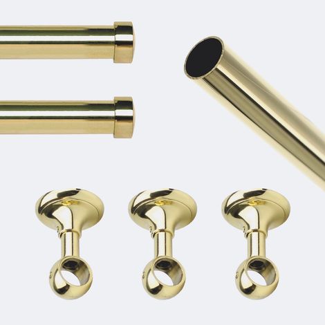 Kit de tringle à rideaux Laiton Poli Verni 250cm Diam.20mm Embout Capuchon - Fixation Plafond - Boulet (1/5)