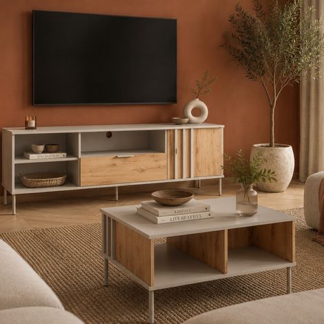 Table basse moderne beige et bois IRINA (1/4)