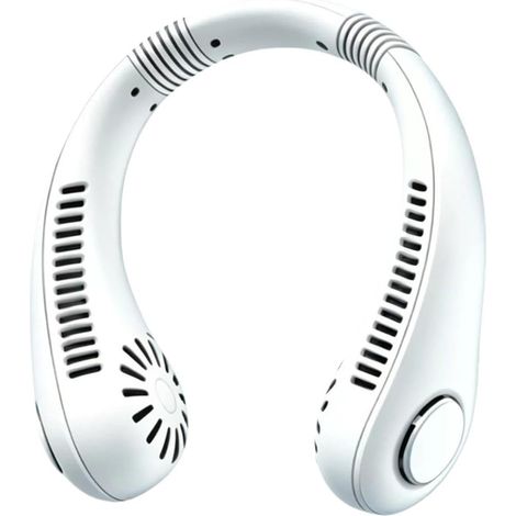 Ventilateur de cou rechargeable 20,6 x 15,5 cm, sans pales, 3 vitesses, portable et silencieux, chargement USB, idéal maison, bureau, plage, camping, randonnée et voyage Blanc (1/5)