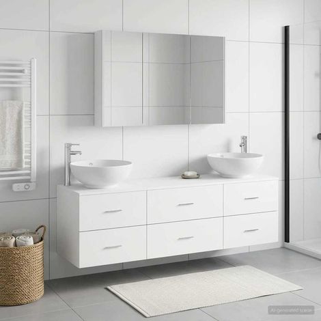 vidaXL Bathroom Furniture Set 4 pcs White Engineered Wood and Glass (1/5)