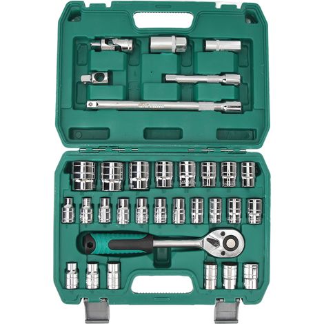 Clé à cliquet avec douilles 1/2 pouce, kit outillage mécanicien pour réparation auto et moto, coffret complet. (1/5)