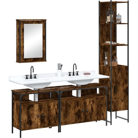 Set de muebles baño 4 pzas madera contrachapada roble ahumado