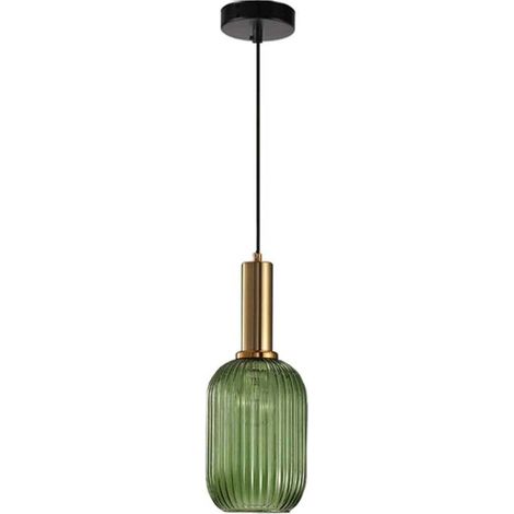 Suspension industrielle en cristal, finition laiton antique rétro (vert, 33 cm) (1/5)