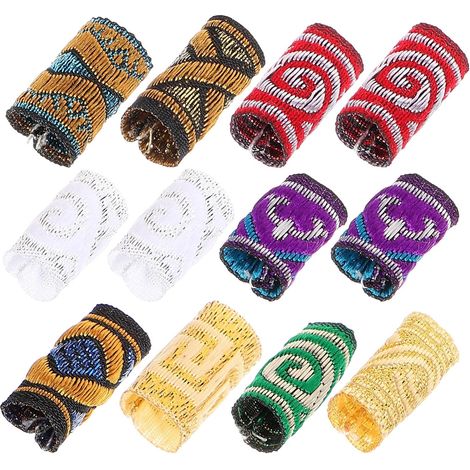 Colorful Fabric Hair Braid Rings, 12 Pieces (1/5)
