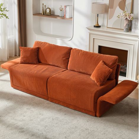 Sofá cama convertible de 2 plazas en tejido acanalado naranja para salón y despacho, OKWISH (1/5)