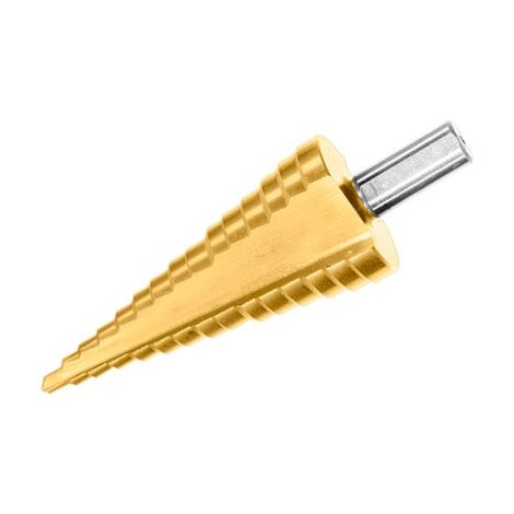 Broca escalonada HSS titanio WADFOW 4-12 mm, vástago hexagonal 10 mm, paso 2 mm (1/3)