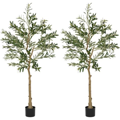 Set of Two Artificial Olive Trees with Silk Leaves for Home Decor and Indoor Gardening (1/5)