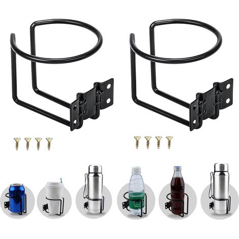 Lot de 2 porte-gobelets universels en acier inoxydable – pour voiture, bateau, laverie, tracteur, bar, bureau (noir)