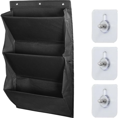 rangement chaussure mural avec 3 grands compartiments et 4 poches en filet, porte chaussures mural de rangement pour porte de camping-car, gain de place (noir) (1/5)