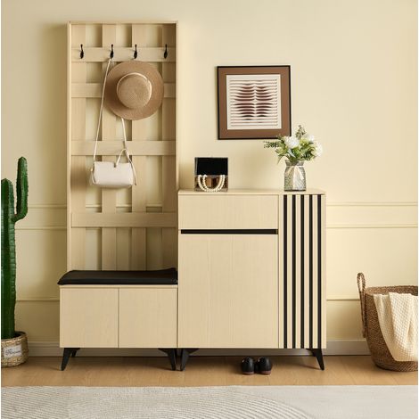 Porte-manteau d'entrée 75x35x90 cm en MDF effet bois clair, avec rangement pour entrée FloraGrace (1/5)