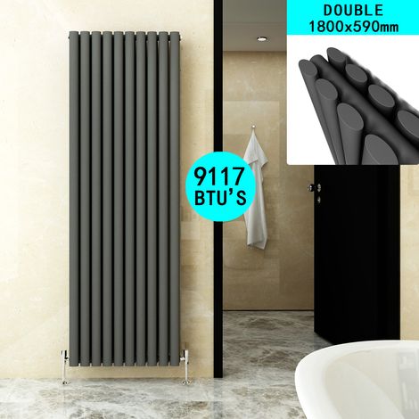 ELEGANT Anthracite Radiator Oval Column Kitchen Heater Designer 1800 x 590 mm Double Panel Vertical Radiator (1/5)