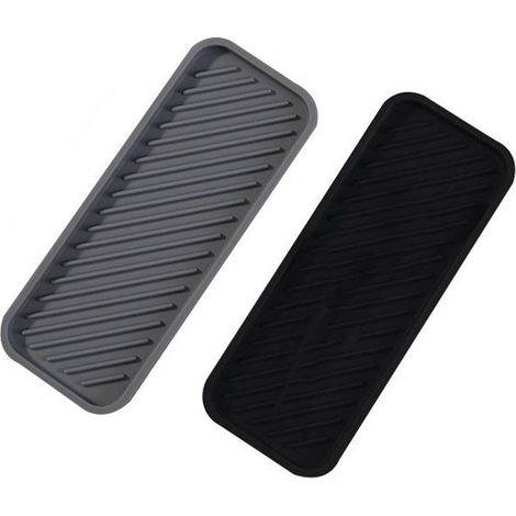 Jabonera, 2 piezas, Jabonera de silicona, Bandeja para jabón, Antideslizante, lavavajillas, platos y jabón, 22,8 x 9 x 1,2 cm, Negro, Gris (1/5)