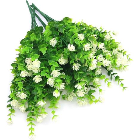 5 Pcs Simulation De Fleurs Artificielles Plante Verte Bouquet De Plante D'eucalyptus pour Vase Porche Fenêtre BoTe Patio De Mariage Décoration De La Maison (Blanc) (1/5)