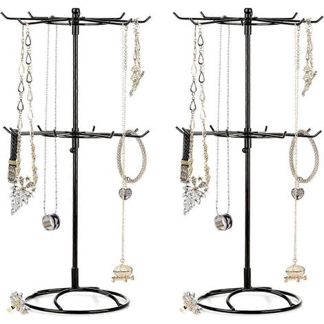 SeraphinaT Lot de 3 présentoirs rotatifs à 2 niveaux pour colliers, bracelets, boucles d'oreilles et bagues, noir et blanc. (1/5)