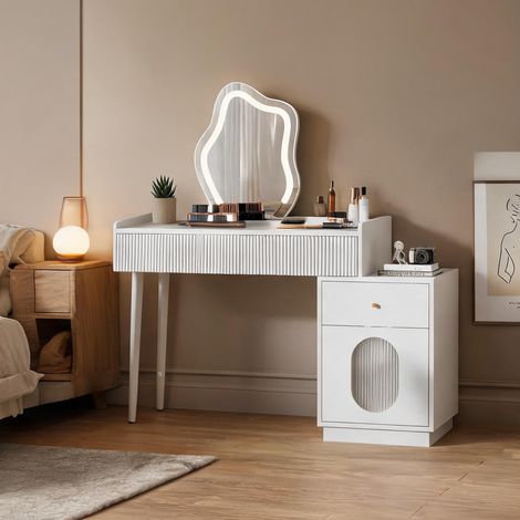 Coiffeuse blanche avec miroir lumineux LED et rangements 100 x (1/5)