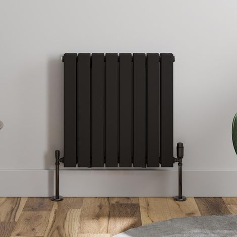 Black Flat Panel Designer Radiator Vertical Horizontal 600 x 608mm Double Panel (1/5)