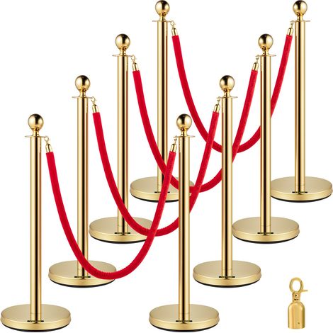 Poteau de Guidage, 8 PCS Poteaux d'Or de Séparation avec 1,5 m 4 Cordes Velours Rouges, 90 cm Barrière Balisage Stable en Acier Inoxydable, pour Théâtre Hôtel Banque Séparer Contrôler des Foules (1/5)