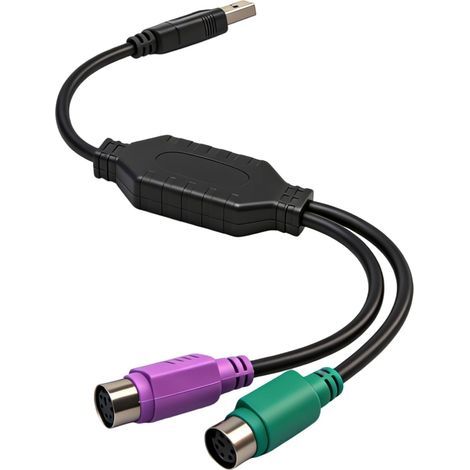 Adaptateur PS2 vers USB avec 2 PS/2 Connecteurs pour Clavier Souris Câble en Y Actif PS/2 USB avec IC Intégré pour Commutateur KVM Périphériques Clavier avec Connecteur PS2 Bureautique Industriel (1/5)