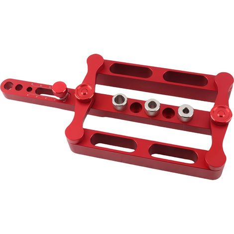 Repère de perçage en alliage d'aluminium rouge, gabarit pour chevilles bois, résistant à la corrosion, outil de menuiserie, 1 repère + 6 bagues + 3 goupilles (1/5)