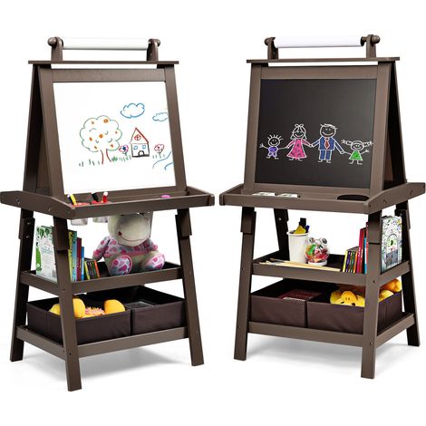 Kids Art Easel 3 in 1 Double-Sided Storage Easel Toddlers Wooden Standing Easel