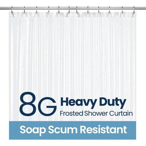 Shower Curtain, 8G PEVA Shower Curtains for Bathtub and Bathroom Anti-Mold with 12 Shower Curtain Hooks Matte 180cm x 180cm