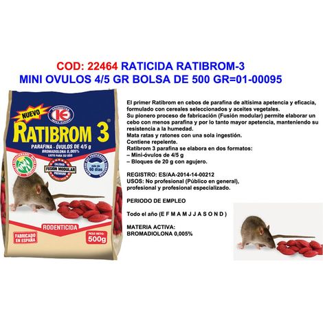 FPLUS baja raticida ratibrom-3 mini ovulos 4-5 gr bolsa de 500 gr