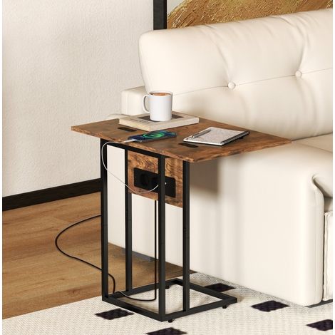 Tavolo laterale pieghevole con presa USB metallo OKMYHOME (1/5)