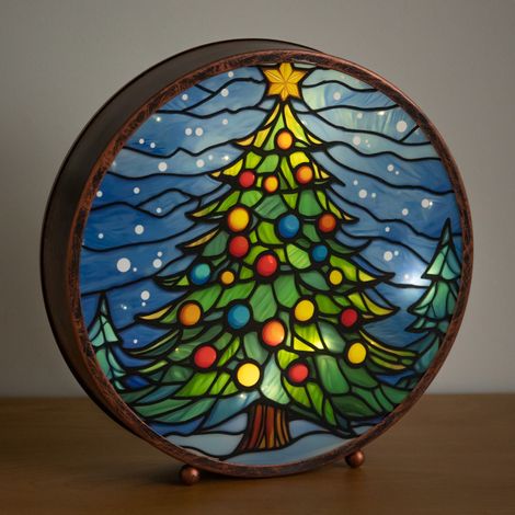 Light Up Stained Glass Decoration of Christmas Tree with Timer (1/5)