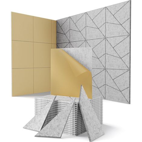 Set di 12 pannelli fonoassorbenti autoadesivi in ​​fibra di poliestere ad alta densità, grigi, 30 x 30 cm (con supporto adesivo) (1/5)