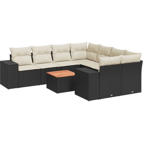 Set de sofás de jardín 8 piezas y cojines ratán sintético negro vidaXL (1/5)