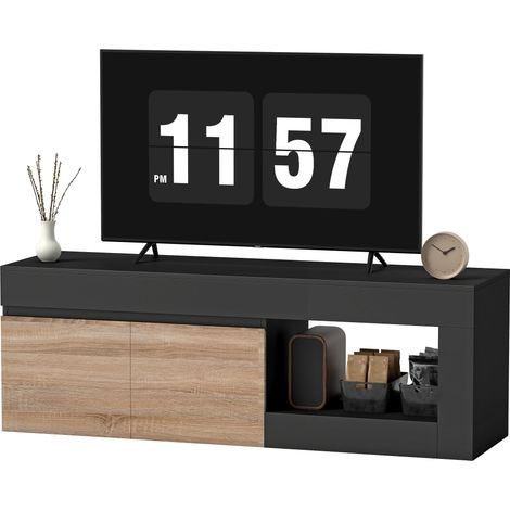 TV-Ständer mit 2 Türen für Bildschirme bis zu 60 Zoll, TV-Schrank mit offenem Regal und Schrankfach, schwarz (1/5)
