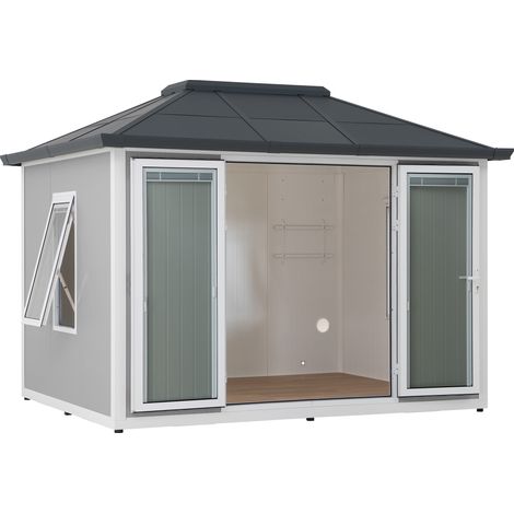 Sunjoy – Abri de jardin métal 302cm x 389cm – Acier et aluminium – Résistant aux intempéries et aux UV – Charge de neige 1315kg/m² (1/5)