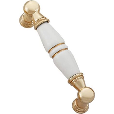 Set di 6 maniglie per mobili e armadi, realizzate in lega di zinco e ceramica bianca.