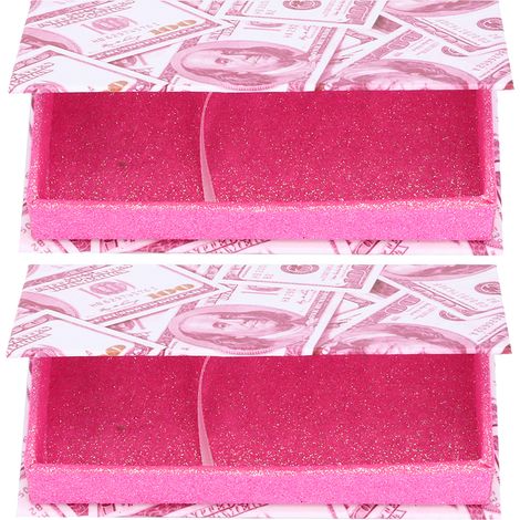 2 pcs Boîte de rangement rectangulaire rose pour faux cils magnétiques, vide et organisateur à cils (1/5)