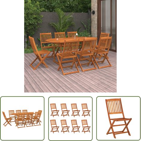 The Living Store 9-tlg. Garten-Essgruppe 180x90x75 cm Massivholz Akazie - Gartenmöbel - Essgruppe - Gartentisch - Gartenstuhl - Akazienholz (1/5)