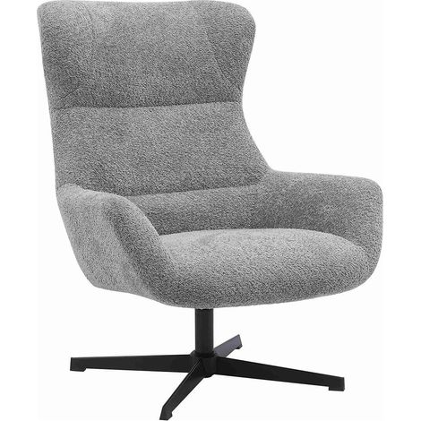 BORIS - Fauteuil Tissu Peluche Gris Pied Pivotant Métal Noir (1/5)