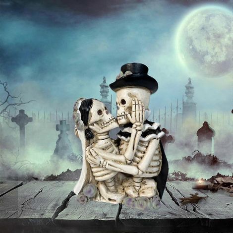 Cadeaux d'Halloween 2025 : Crâne décoratif en résine représentant un squelette et un fantôme, idéal pour décorer un bureau, une entrée, un salon ou une chambre. (1/5)