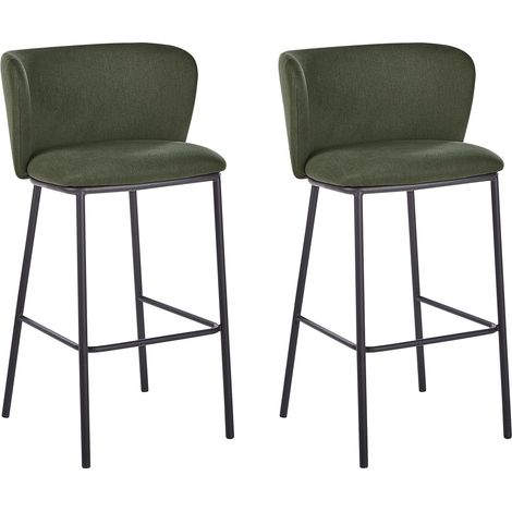 Set di 2 sedie da bar moderne Sgabelli Seduta imbottita in poliestere Senza braccio Schienale curvo Gambe nere Verde scuro Mina (1/5)