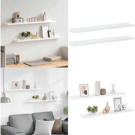 Étagères murales 2 pcs Blanc brillant 80x9x3 cm - Étagères Murales - Étagères Déco - Rangement Mural - Décoration Murale - Meubles Blancs - Home & Living (1/5)