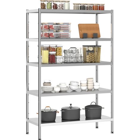 Étagère, 5 niveaux, en acier inoxydable, argenté, 91 x 40 x 139 cm, pour cuisine et couloir, format pratique, style facile à associer (1/5)