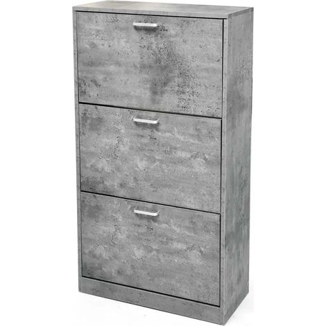 Scarpiera Atena 60 x 24 x 115 cm in Betonoptik, 3 Türen mit 2 Fächern pro Tür